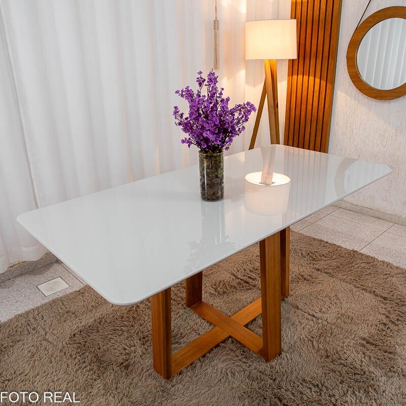 Mesa de Jantar Pedro 160x80 Vidro Off Base Madeira + 6 Cadeiras Lisboa Veludo Marrom 509 Art Assento - Entregue Montada - Imagem 10