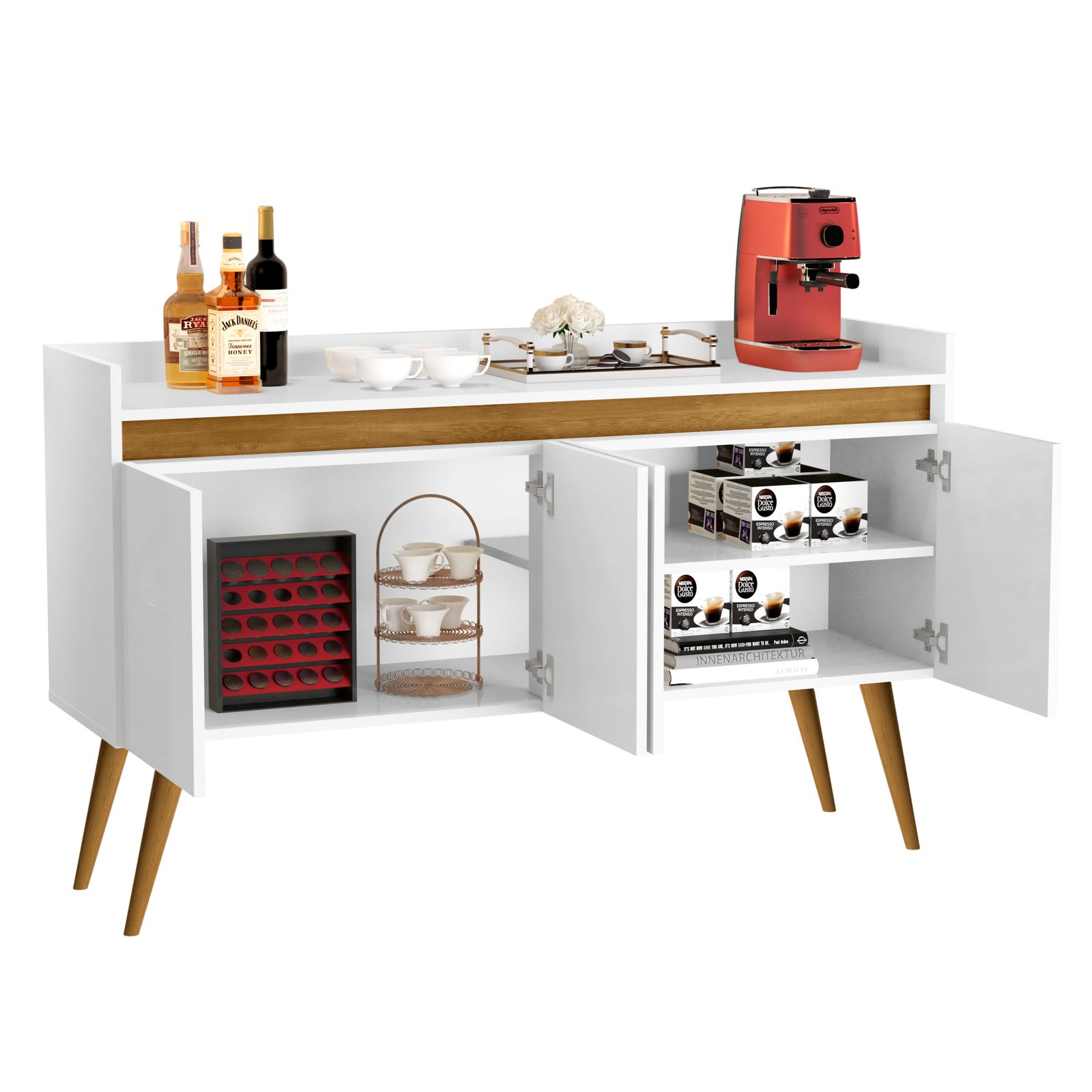 Buffet 4 Portas Gold Branco/Mel/Branco - MOVEIS PRIMUS - Imagem 7