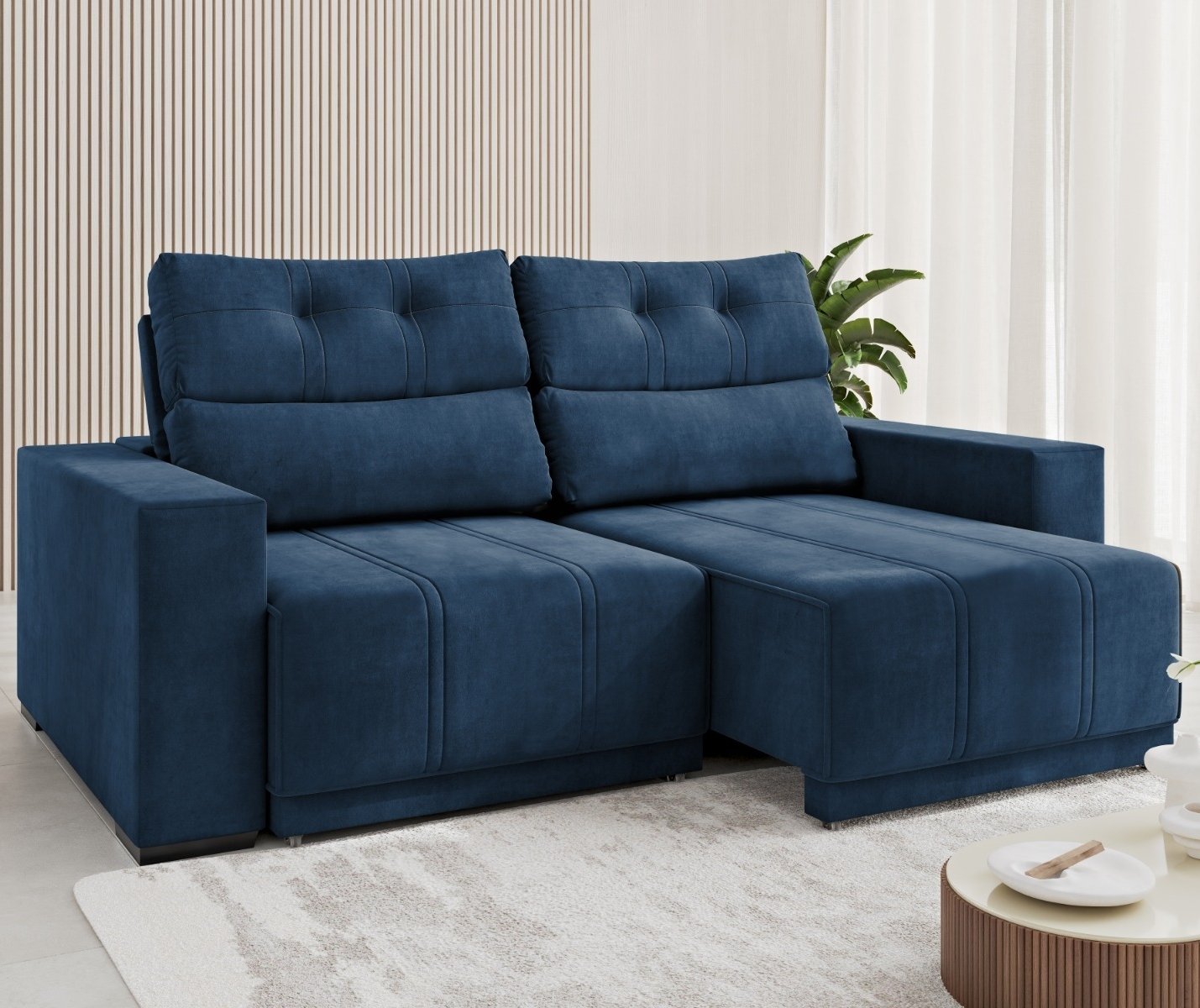 Sofá Retrátil e Reclinável Royal 2,00 m Veludo Azul - VIERO MÓVEIS - Imagem 4