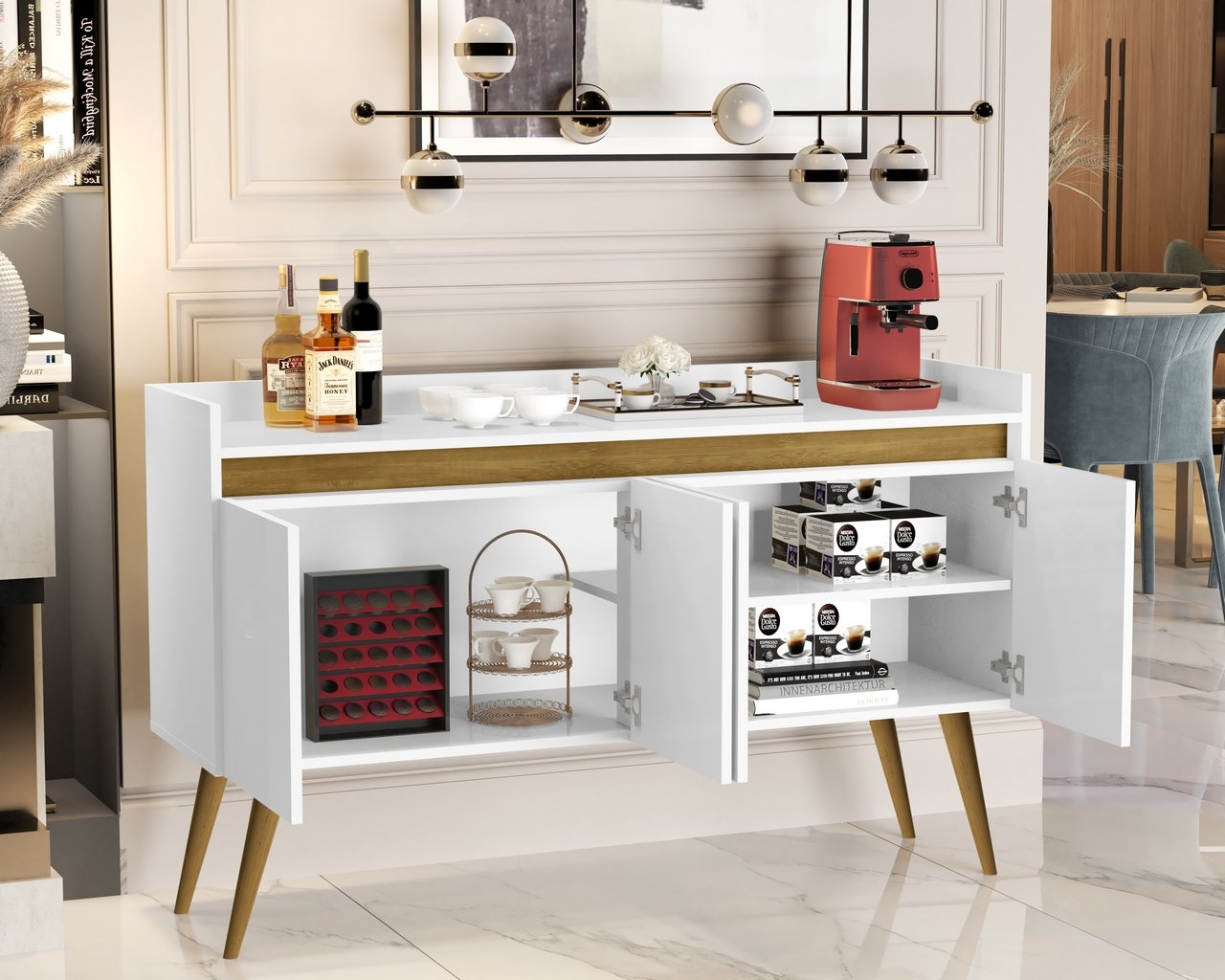 Buffet 4 Portas Gold Branco/Mel/Branco - MOVEIS PRIMUS - Imagem 3