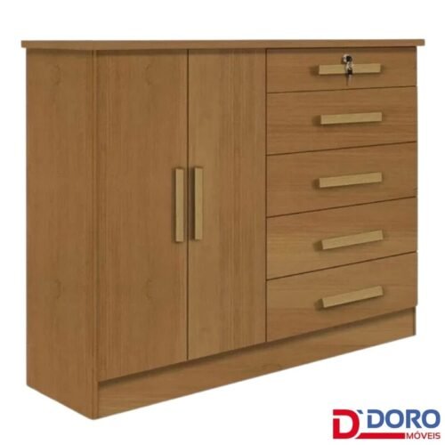 Cômoda 1,36m New Athos Cinamomo 5 Gavetas e Sapateira - D Doro