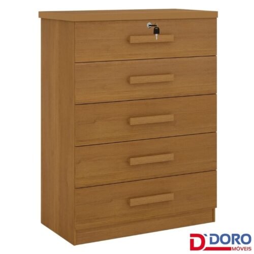 Cômoda 0,85m Ipanema Cinamomo 5 Gavetas sendo 1 com Chave - D Doro