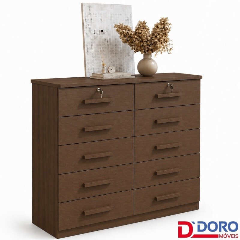 Cômoda 1,35m Ryad Castanho 10 Gavetas - D Doro
