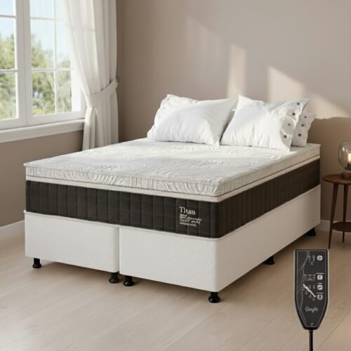 Colchão Queen Massageador Titan/Thor 34 cm D28 Molas Ensacadas + Base Box Simples Corino Branco – VIERO + BIOSTAR