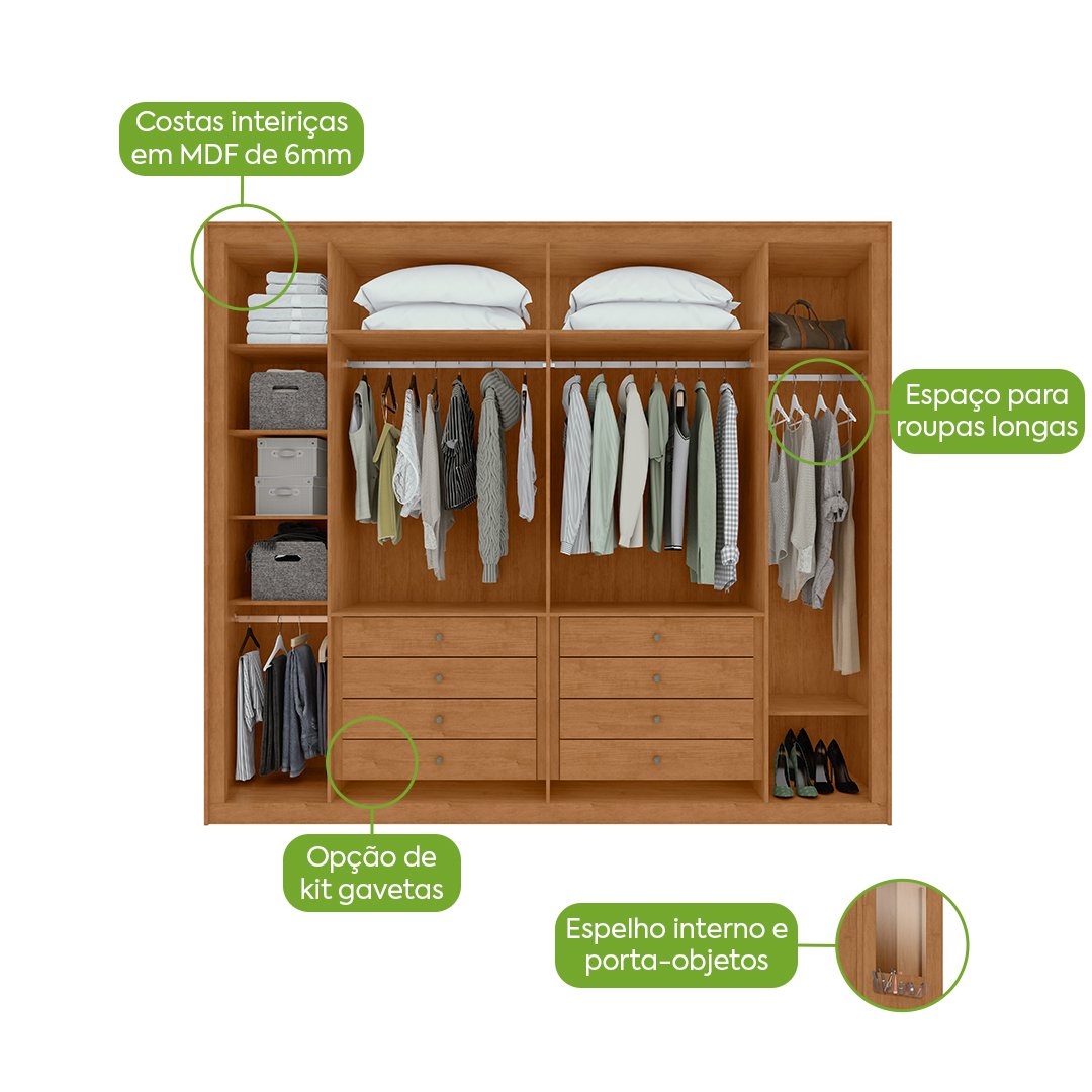 Guarda-Roupa 6 Portas Imperatore 2,74 m Amêndoa Clean - LOPAS - Imagem 4