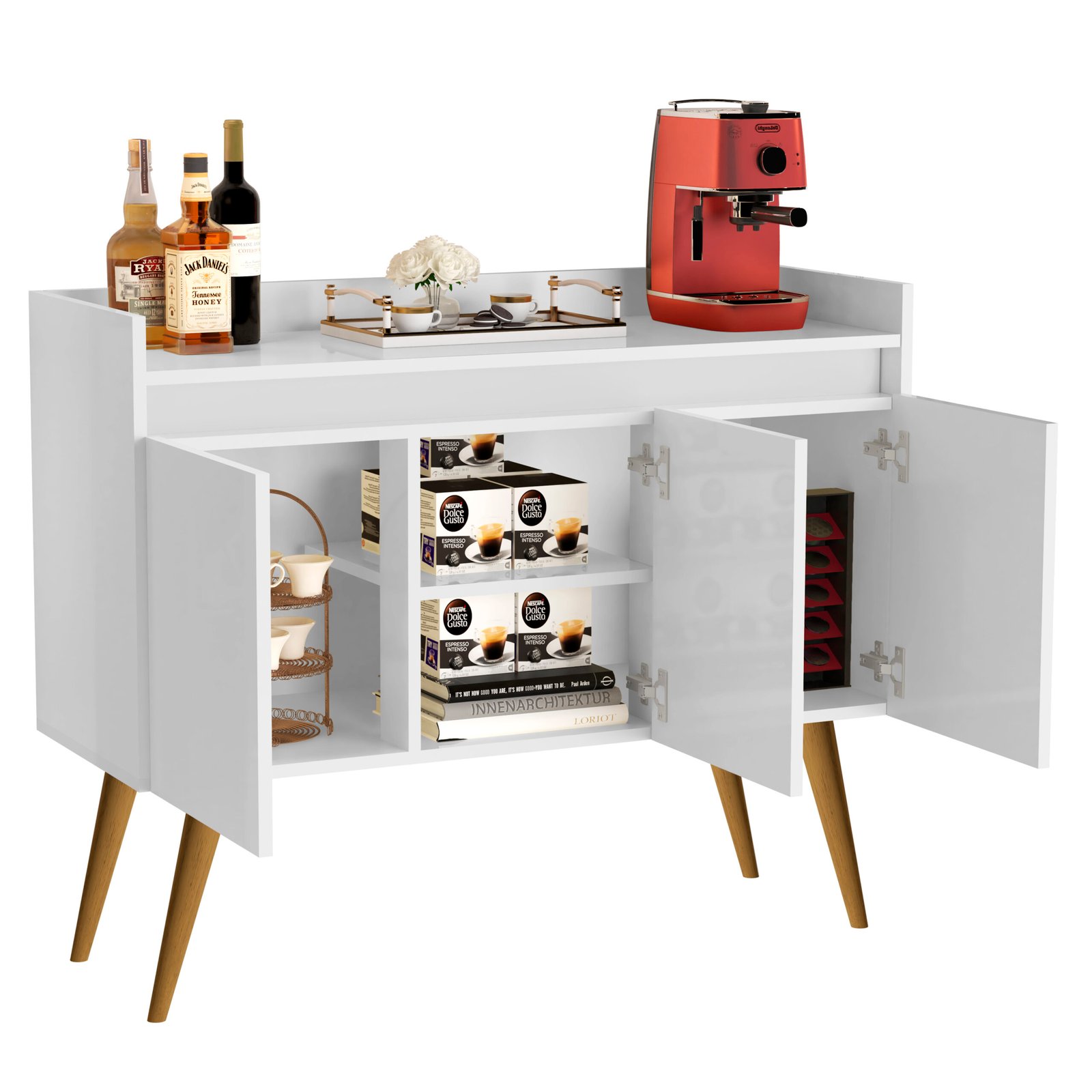 Buffet 3 Portas Gold Branco/Mel/Branco - MOVEIS PRIMUS - Imagem 9