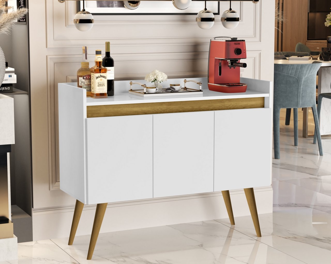 Buffet 3 Portas Gold Branco/Mel/Branco - MOVEIS PRIMUS - Imagem 2