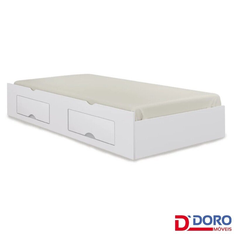 Cama Auxiliar Solteiro Box Plus Branca com 2 Gavetas 100% MDF - D Doro