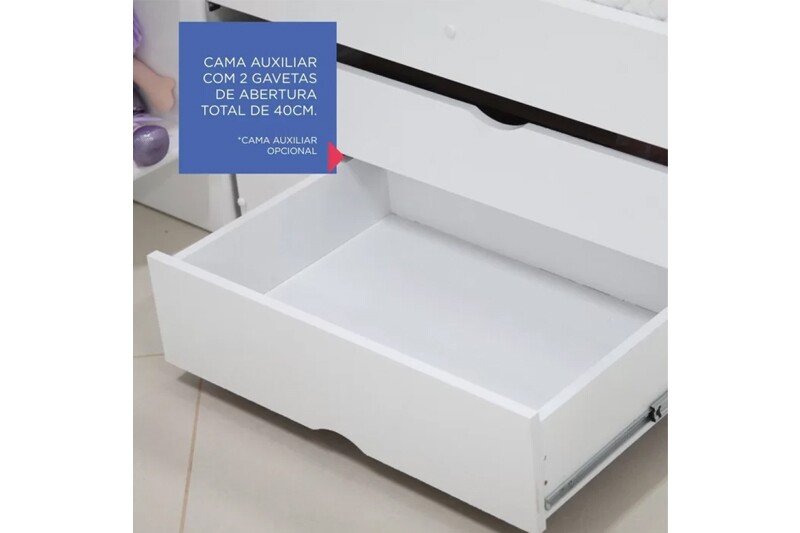 Cama Auxiliar Solteiro Box Plus Branca com 2 Gavetas 100% MDF - D Doro - Imagem 3