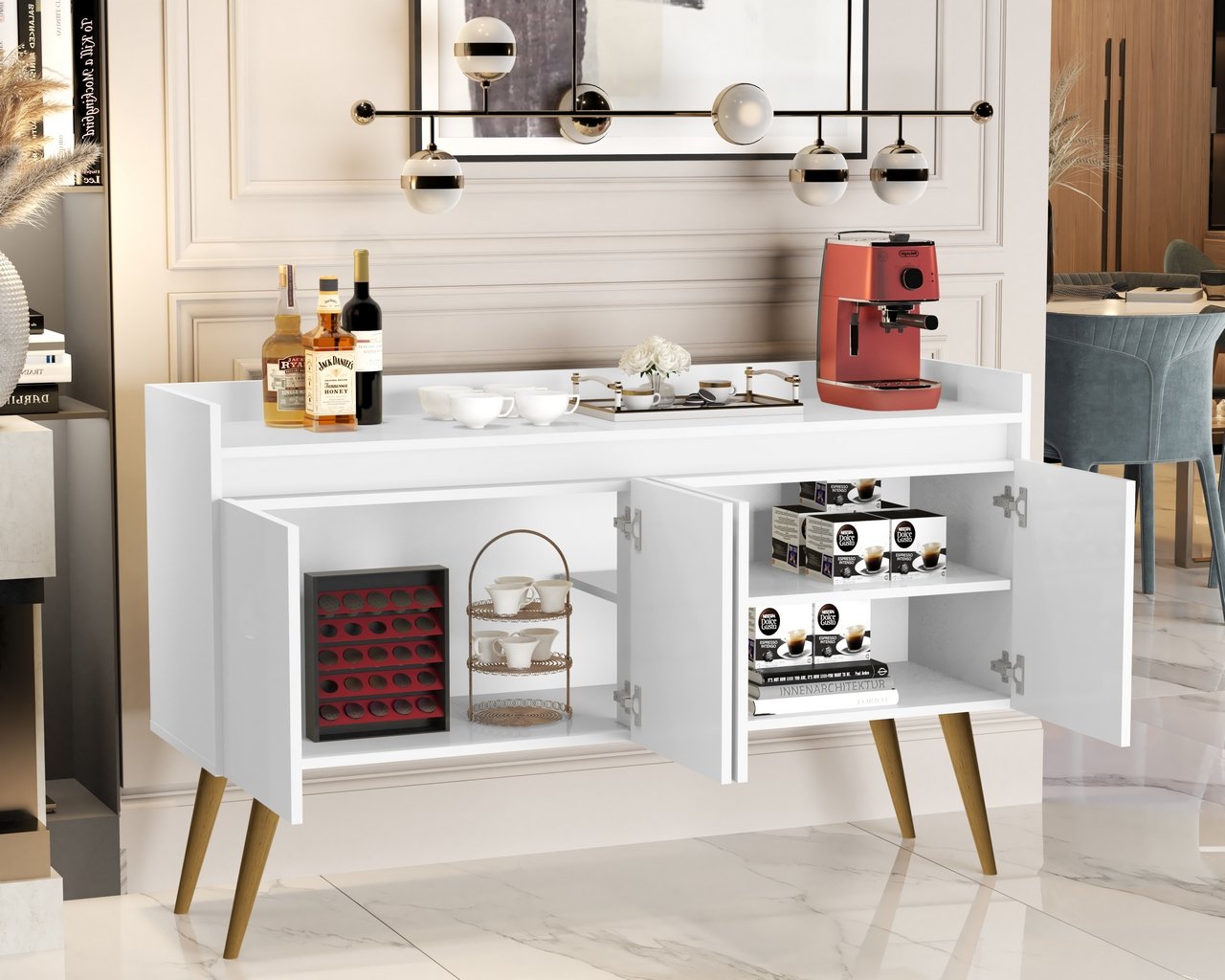 Buffet 4 Portas Gold Branco/Mel/Branco - MOVEIS PRIMUS - Imagem 5