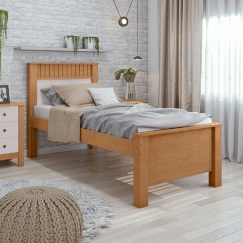Alternative view of Cama Solteiro Athenas Amêndoa Clean/Off White/Amêndoa - LOPAS