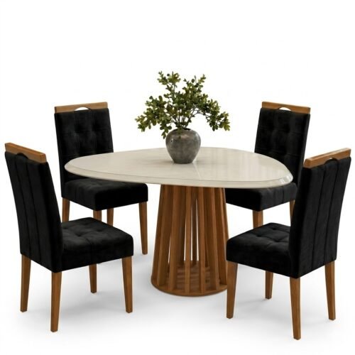 Alternative view of Mesa Lavanda BA45 135 Canela/Off White com 4 Cadeiras Sophia Veludo Preto - KAPPESBERG + WM DECOR