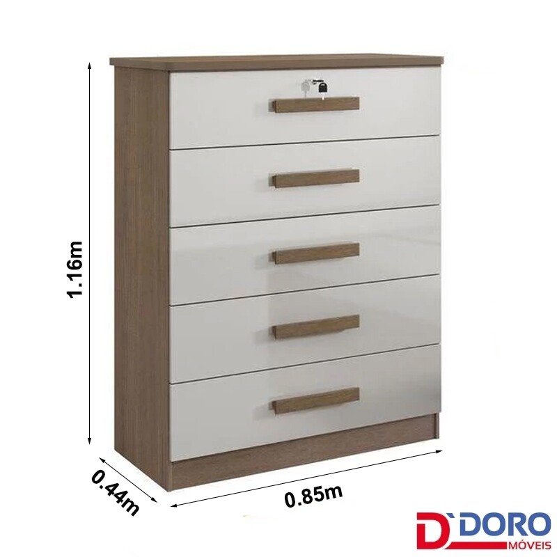 Cômoda 0,85m Ipanema Castanho/Off 5 Gavetas - D Doro - Imagem 2