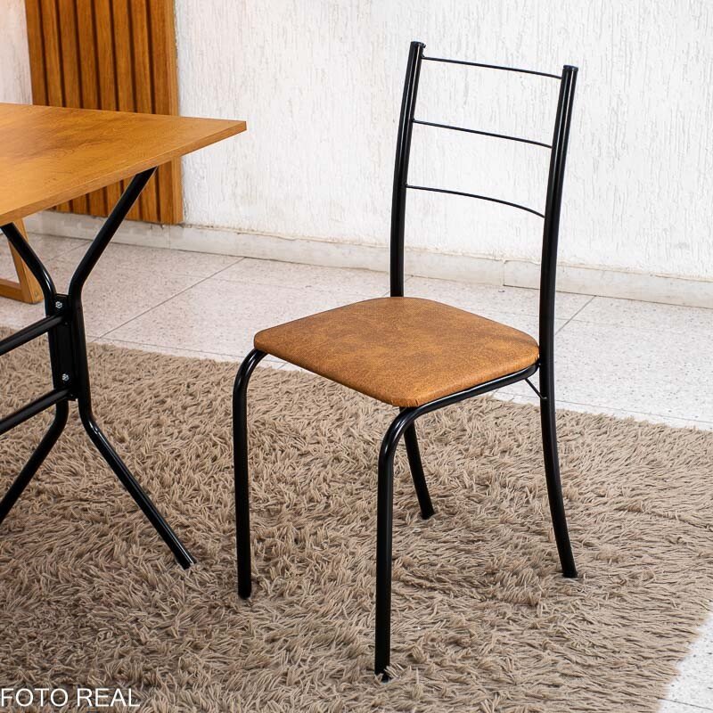 Mesa de Cozinha Belize Tampo MDF 90x58 Naturale com Base Nexus Preto Fosco + 4 Cadeiras Belize Assento em Korino Marrom ( Jambo) | Tubo Minas - Imagem 5