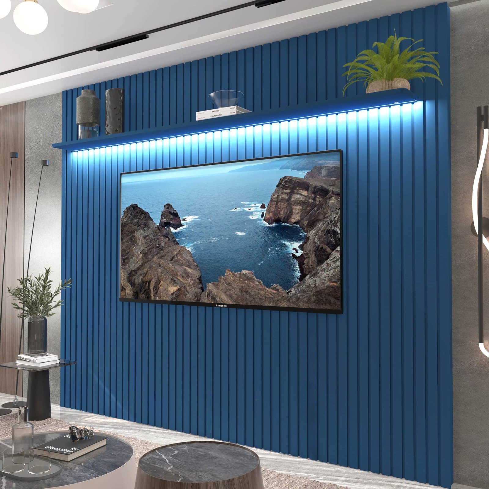 Painel ate 85" Nobre Ripado 230 Azul - GELIUS - Imagem 2