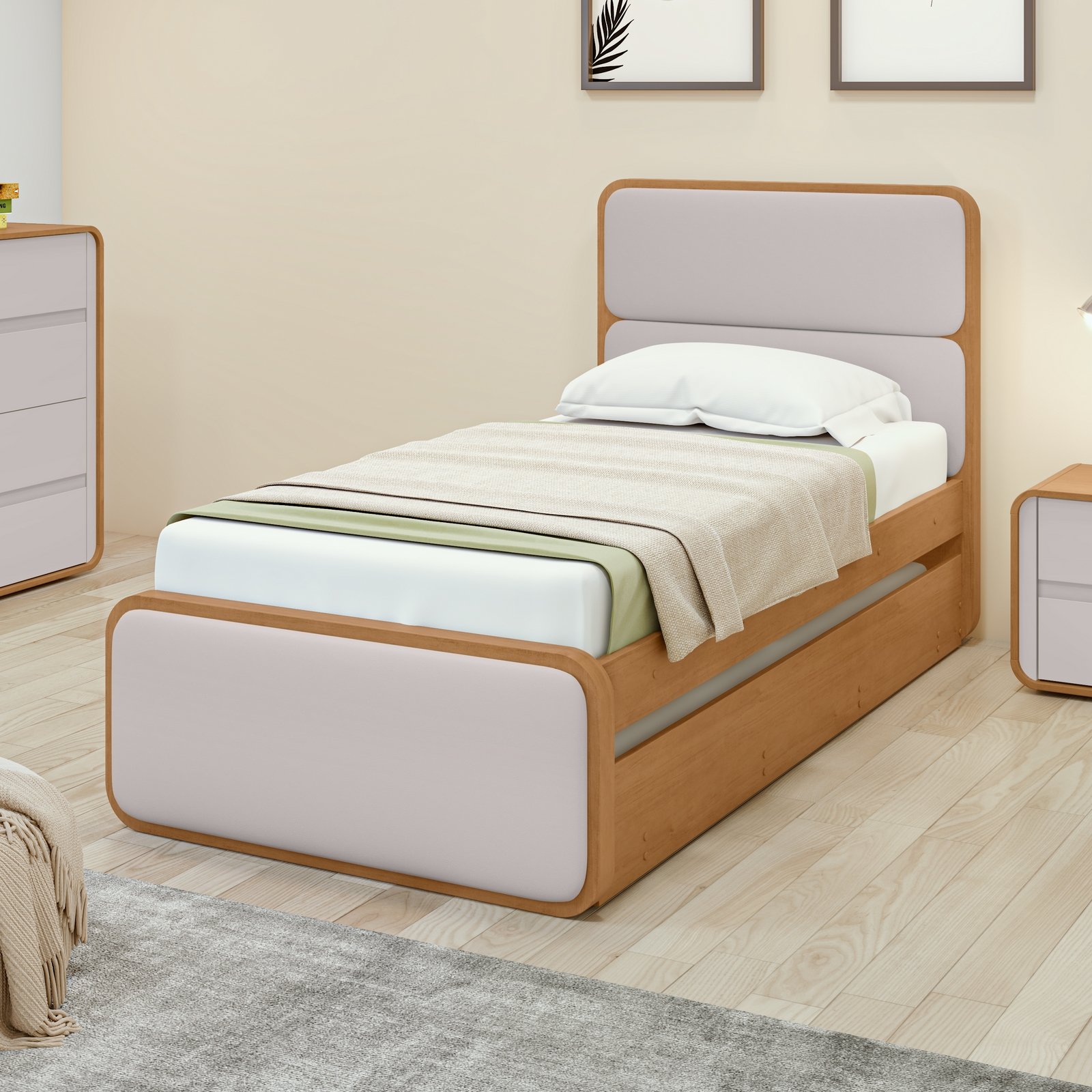 Cama Solteiro Loop com Auxiliar Amêndoa Clean - LOPAS