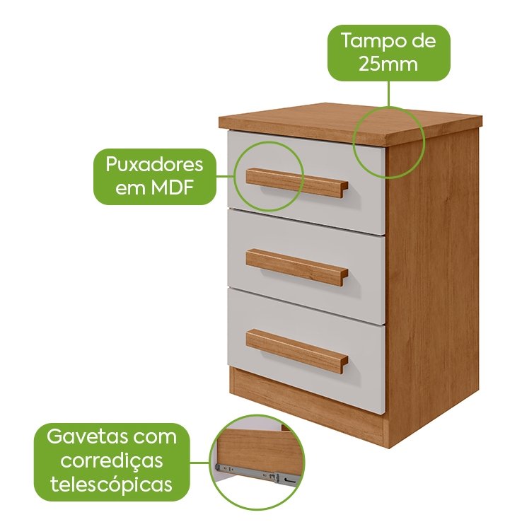 Mesa de Cabeceira Baião Amêndoa Clean/Off White - LOPAS - Imagem 2