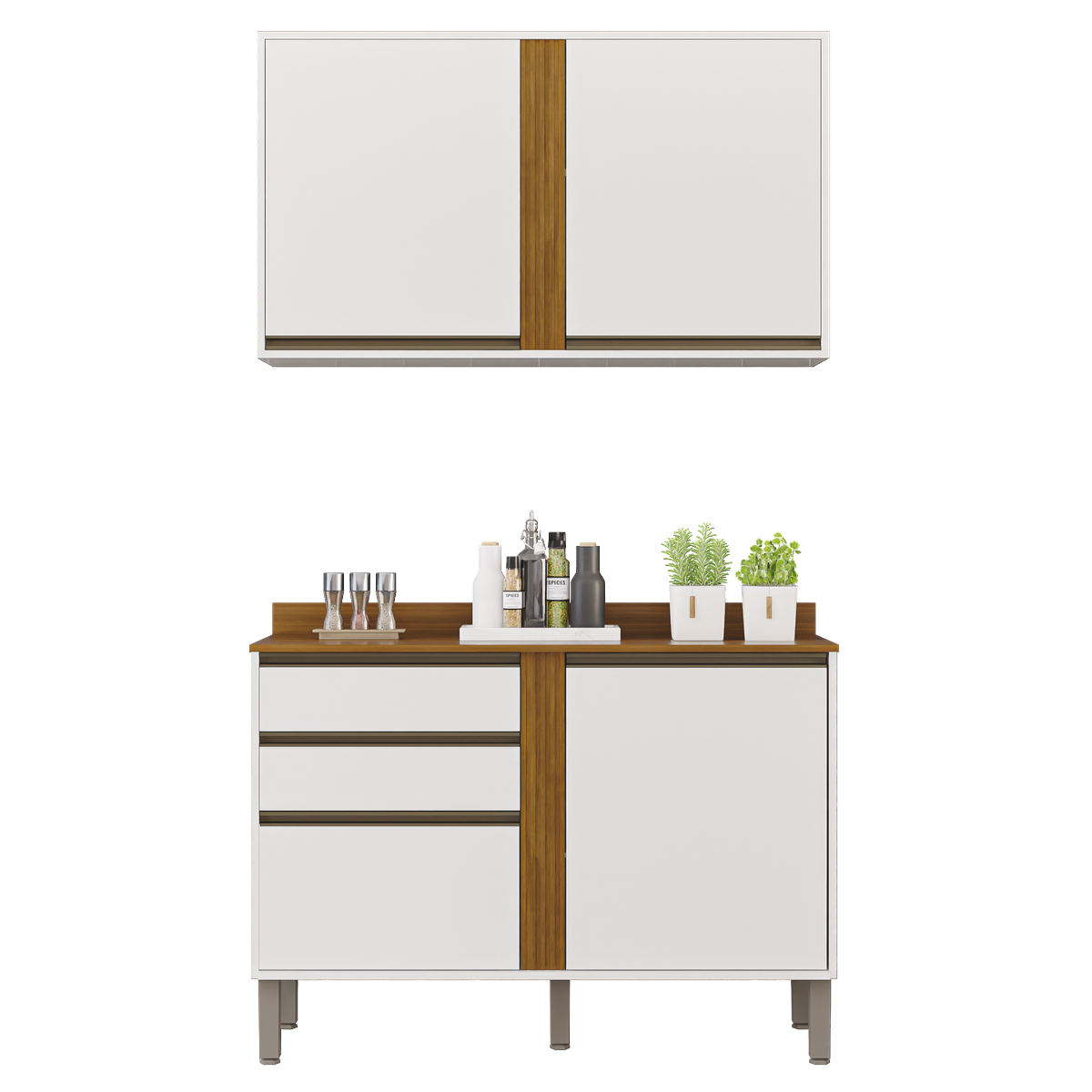 Armário Aéreo 2 Portas + Balcão Pérola 1,20 m Branco/Cinamomo – SALLÊTO - Imagem 3