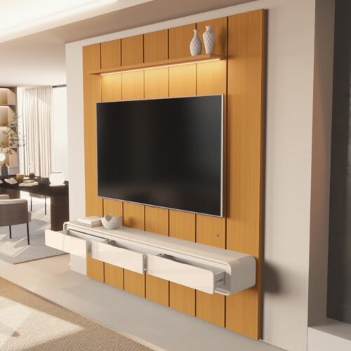 Alternative view of Painel até 75″ Lumi 2,19 m Cedro + Nicho Liv 2,18 m Off White – EDN MÓVEIS