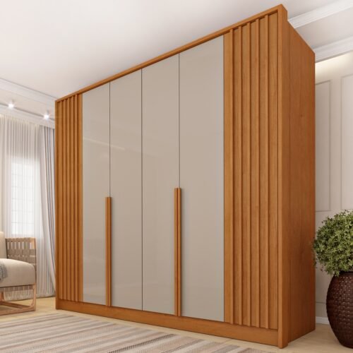 Guarda-Roupa 6 Portas Guarani/Chade Ripado 2,44m Cinamomo/Off White - TCIL