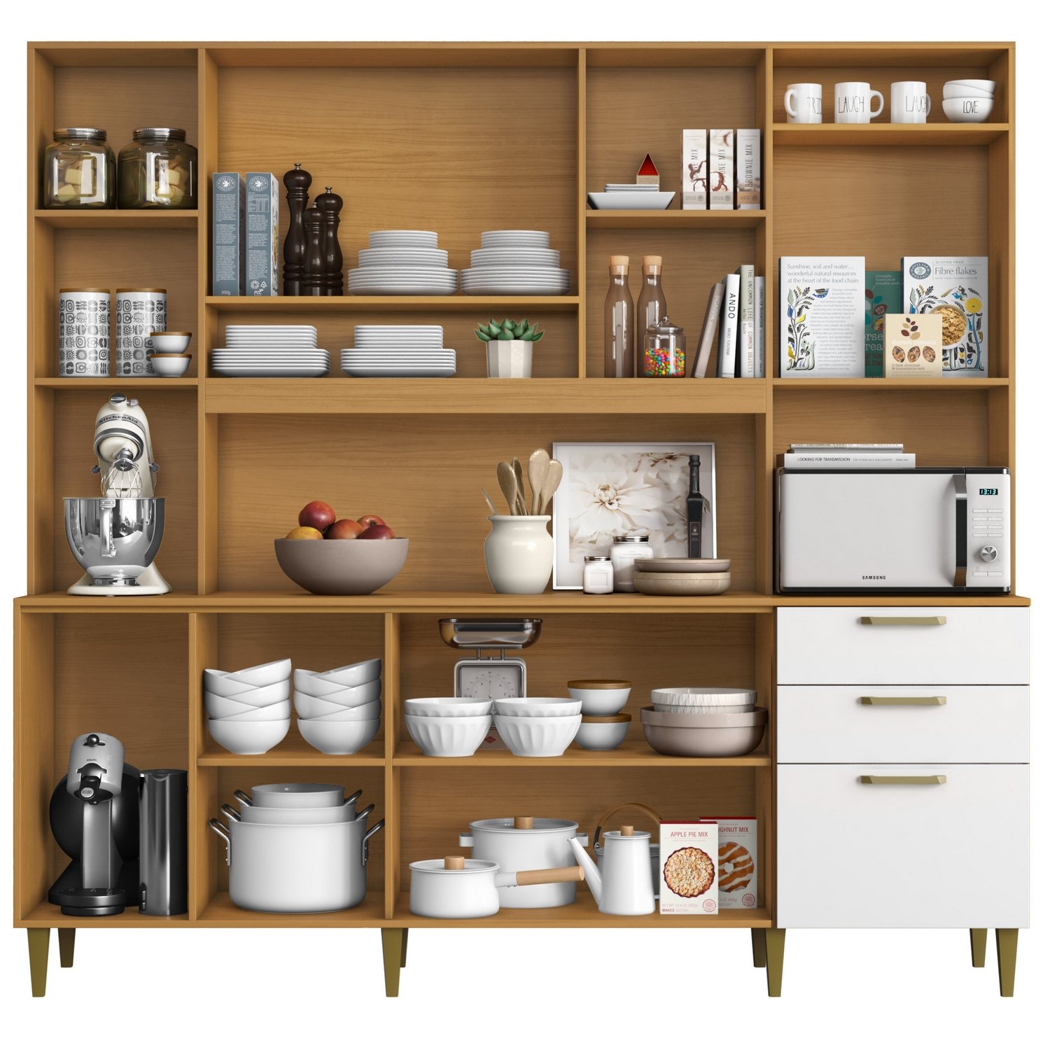 Kit Cozinha Mega 2,08 m Cinamomo/Branco - ARAMÓVEIS - Imagem 2