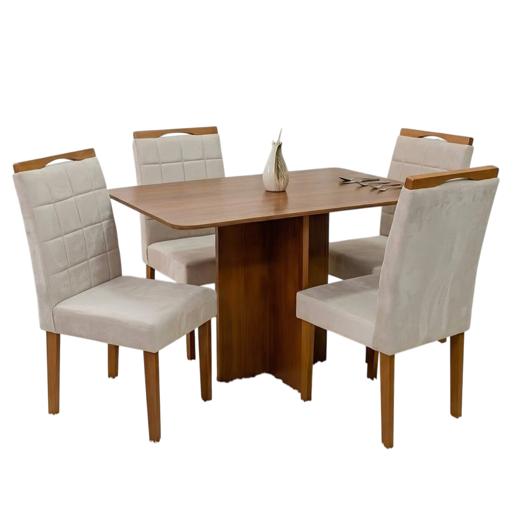 Mesa Salinas 120 (Tampo Londres s/vidro) Cinamomo com 4 Cadeiras Las Vegas Veludo Bege 01 – CEL MÓVEIS + OURO DECOR - Imagem 2