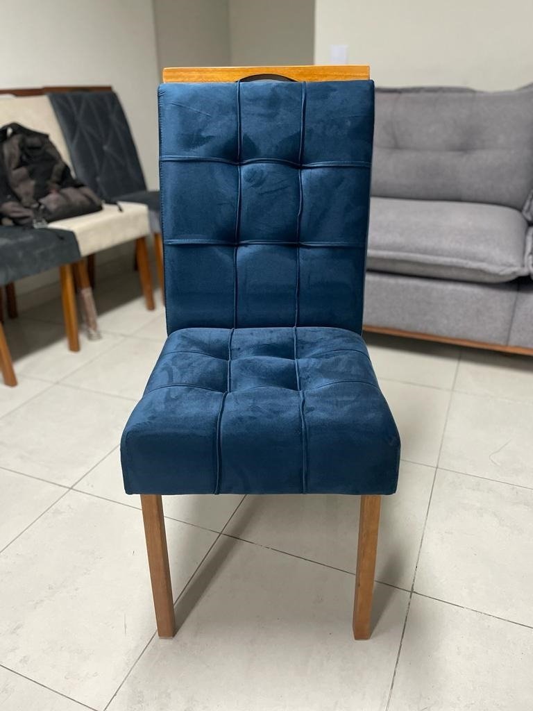 Mesa Amora BA35 160 (S/Vidro) Canela com 6 Cadeiras Sophia Veludo Azul – KAPPESBERG + WM DECOR - Imagem 2