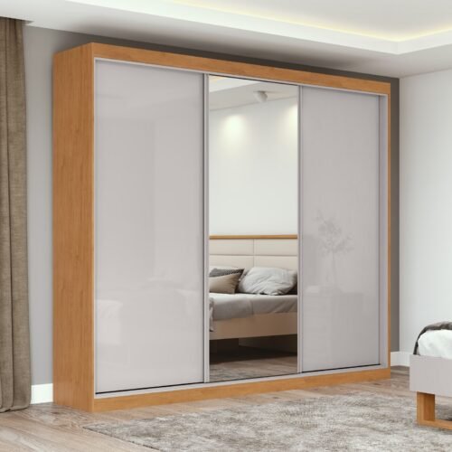 Alternative view of Guarda-Roupa 3 Portas Quadrix 2,30 m Amêndoa Clean/Off White/Amêndoa Clean – LOPAS