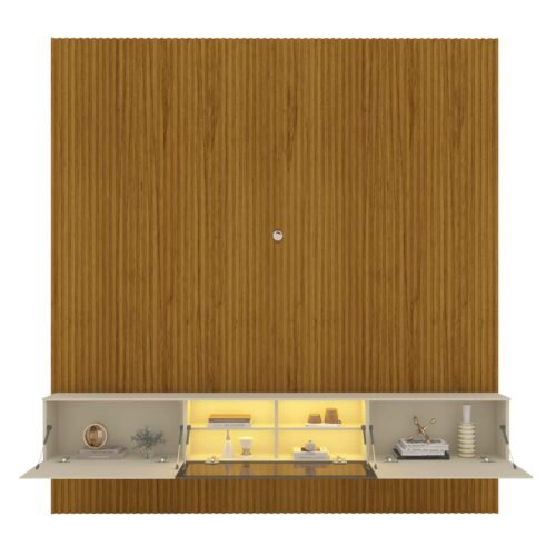 Alternative view of Home Suspenso até 85" Supremo Ripado 218 Naturale com Nicho Luminare Off White - GELIUS