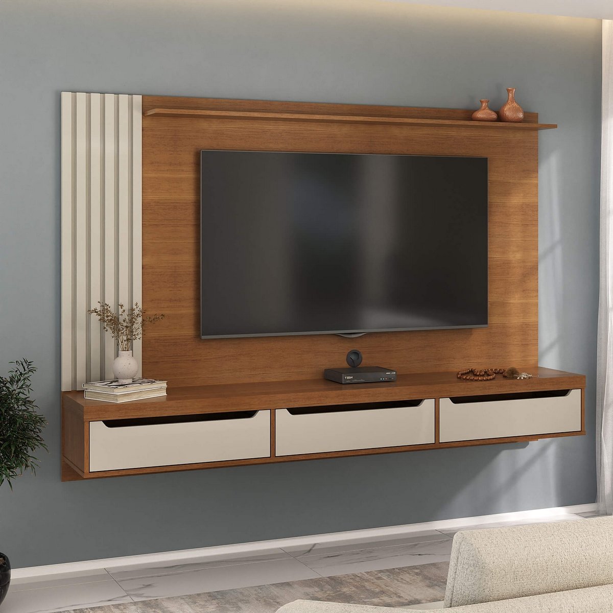 Painel até 75" Presence Cinamomo/Off White - ARTELY