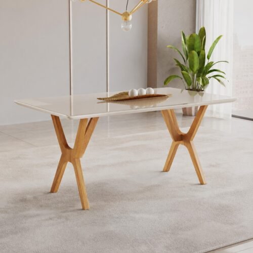 Mesa Essência 120 (C/Vidro) Cinamomo/Off White - JCM MOVELARIA