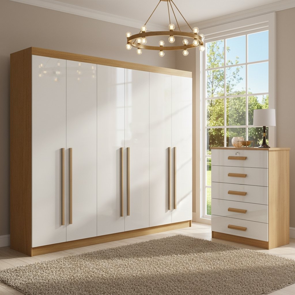 Guarda-Roupa 6 Portas Da Vinci + Cômoda Ipanema Cinamomo/Off White – D’DORO MÓVEIS