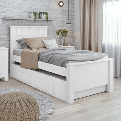 Cama Solteiro Athenas com Auxiliar Branco – LOPAS