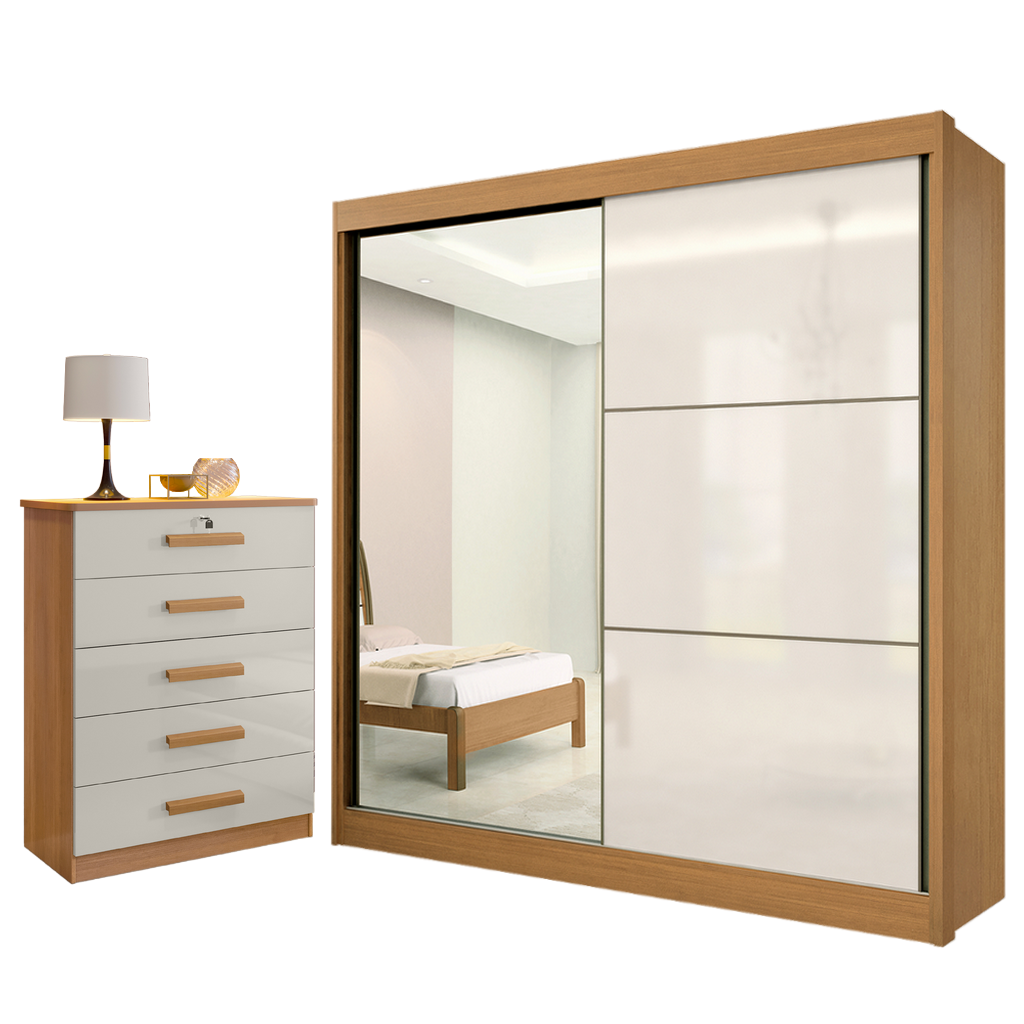 Guarda-Roupa 2 Portas Titanium + Cômoda Ipanema Cinamomo/Off White/Cinamomo – D’DORO MÓVEIS - Imagem 2