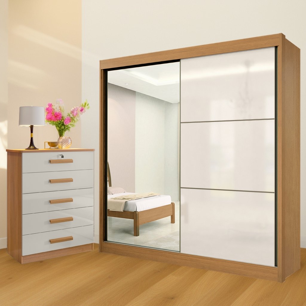 Guarda-Roupa 2 Portas Titanium + Cômoda Ipanema Cinamomo/Off White/Cinamomo – D’DORO MÓVEIS