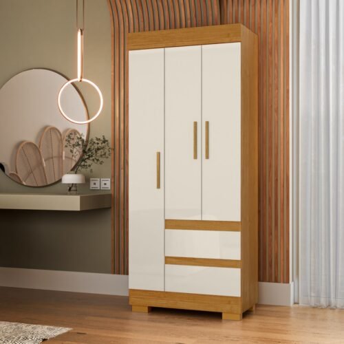 Guarda-Roupa 3 Portas Maya 0,753 m Cinamomo/Off White - ACP MÓVEIS