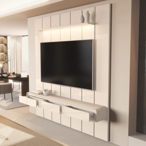 Alternative view of Painel até 75″ Lumi 2,19 m Off White + Nicho Liv 2,18 m Off White – EDN MÓVEIS