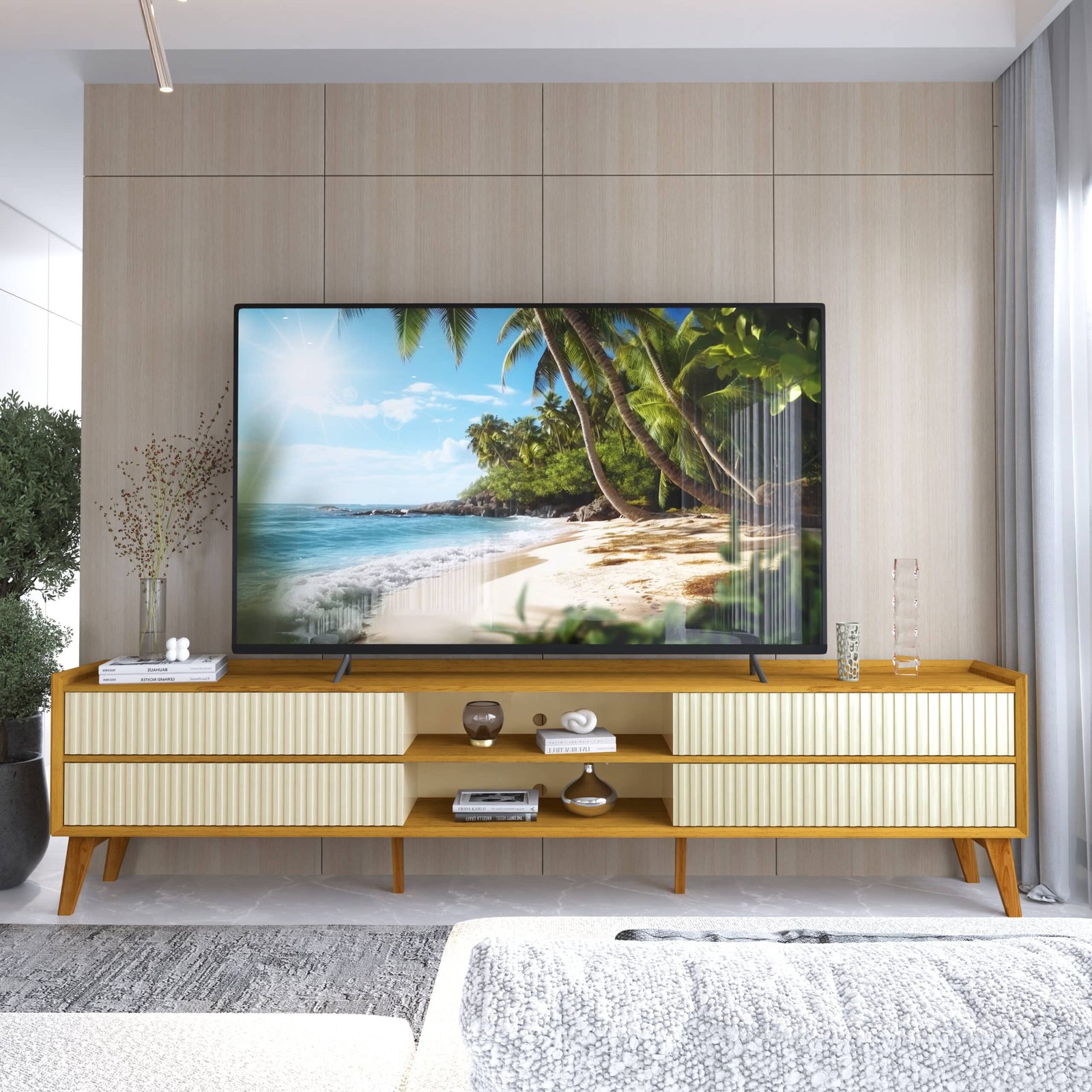 Rack ate 85" Magnifico Naturale/Off White - GELIUS - Imagem 3