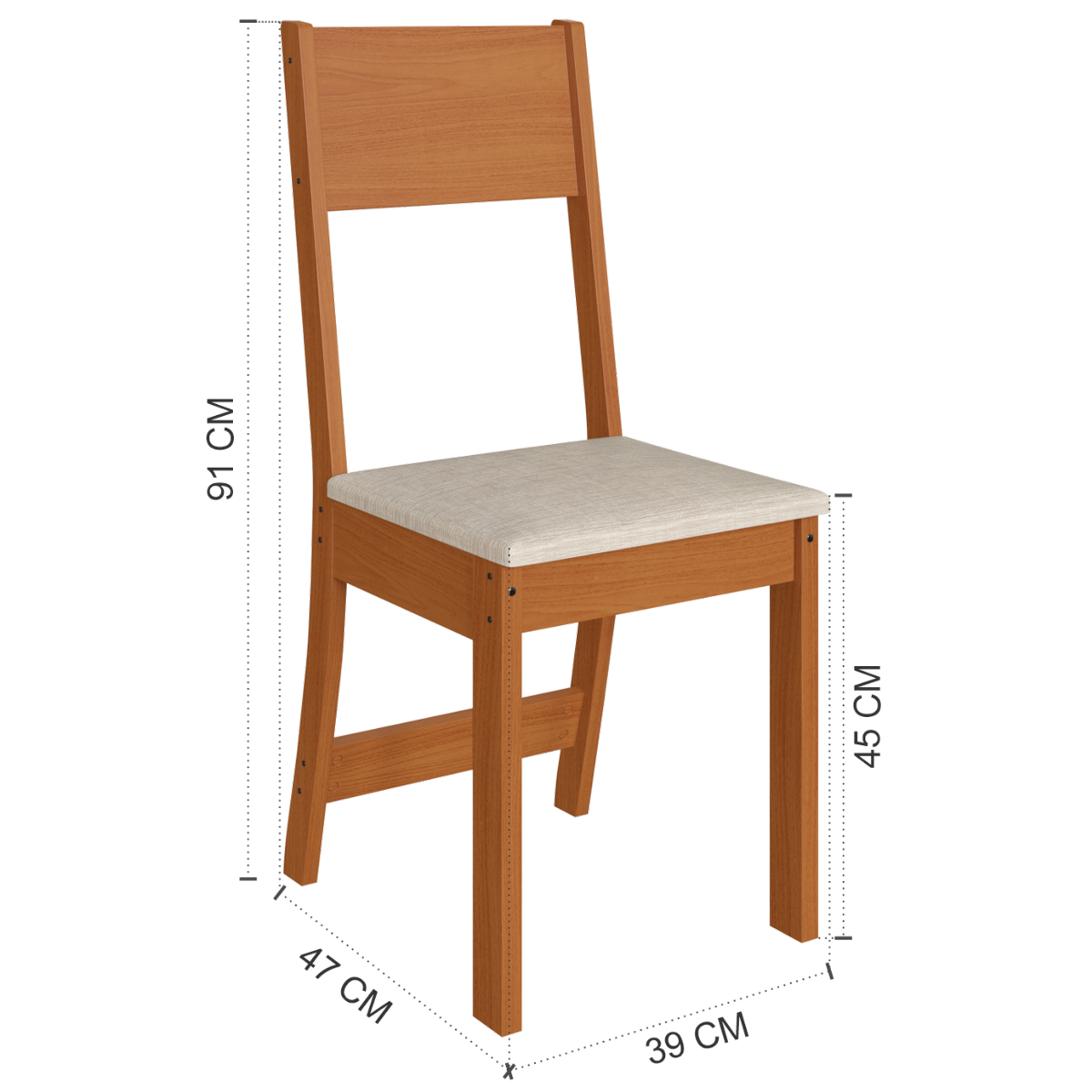 Mesa Karla 150 Freijó/Off White com 6 Cadeiras Linho Bege - INDÉKES - Imagem 4