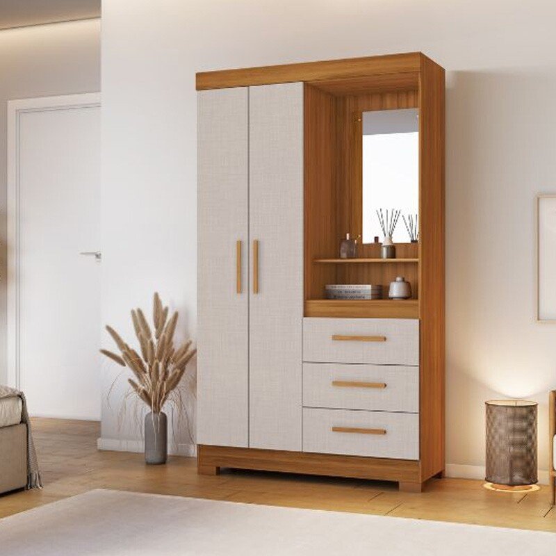 Guarda-roupa Solteiro 1,08m NT 6020 Freijo/Off 2 Portas 3 Gavetas com Pés Portas Flex - Notável