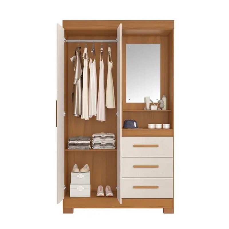 Guarda-roupa Solteiro 1,08m NT 6020 Freijo/Off 2 Portas 3 Gavetas com Pés Portas Flex - Notável - Imagem 2