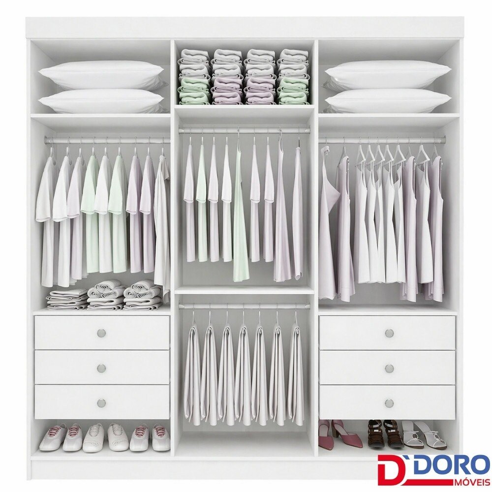 Guarda-roupa Casal 2,05m Colibri Branco 6 Portas 6 Gavetas - D Doro - Imagem 2