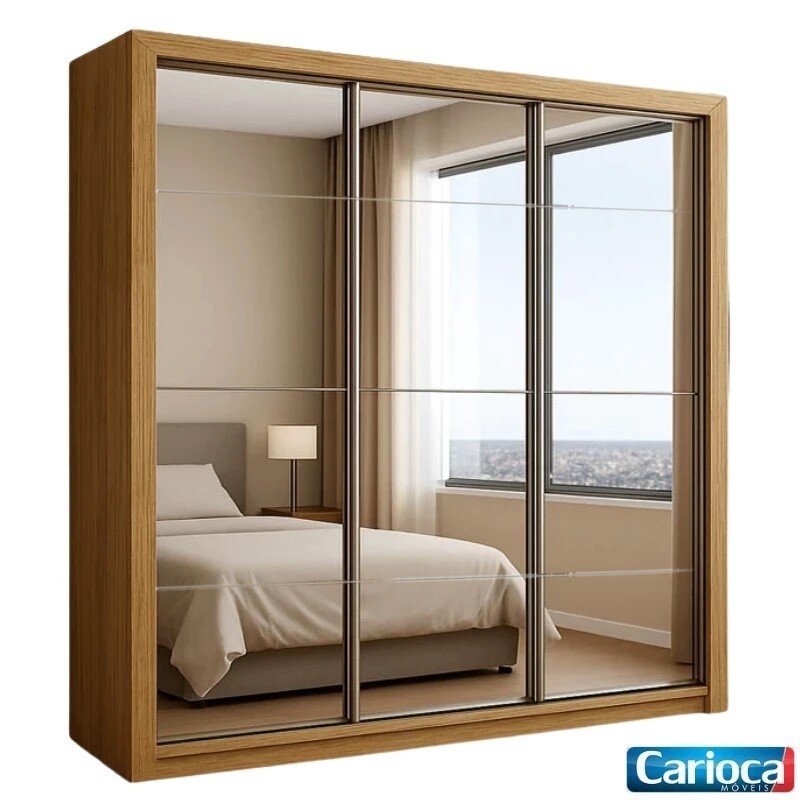 Guarda-roupa Casal 1,88m Veneza Premium Cinamomo 3 Portas 4 Gavetas com 3 Espelhos - Carioca