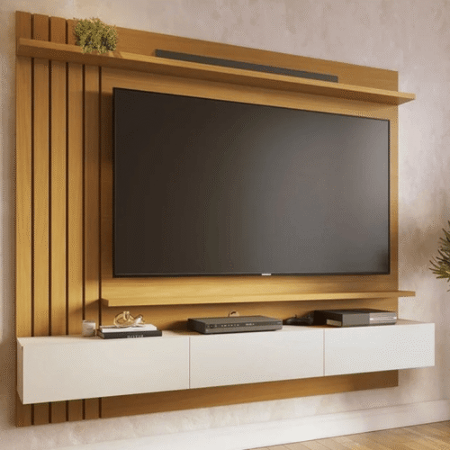 Painel Suspenso 1,80m Juriti Naturale/Off White Matte para TV até 70" - Colibri