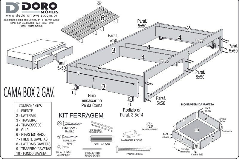 Cama Auxiliar Solteiro Box Plus Branca com 2 Gavetas 100% MDF - D Doro - Imagem 4