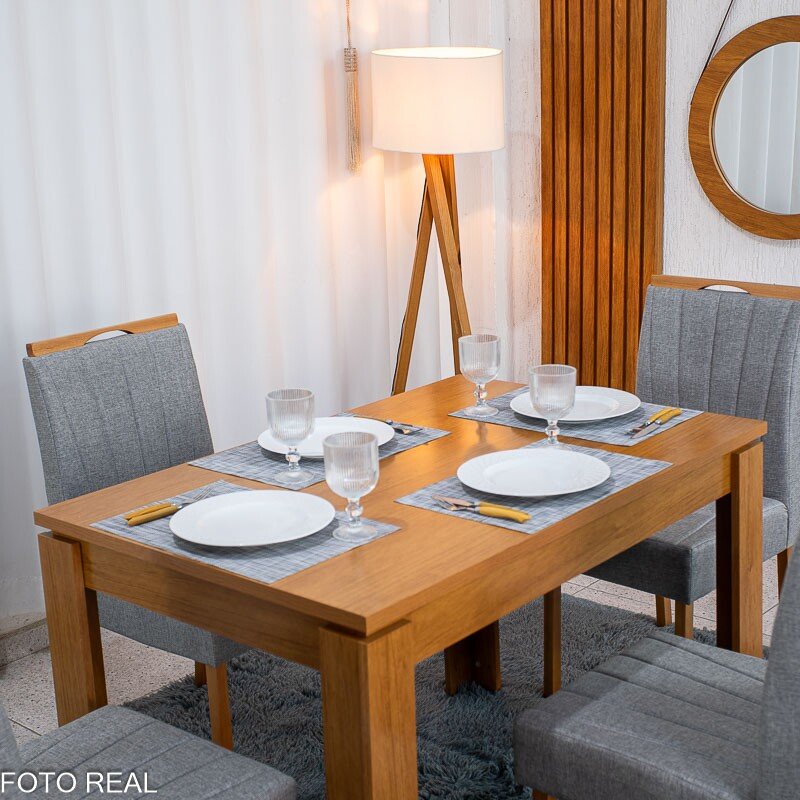 Mesa de Jantar Athenas 120x80 Amêndoa Lopas + 4 Cadeiras Gabi Linho Cinza A Bom Lar - Entregue Montada - Imagem 2