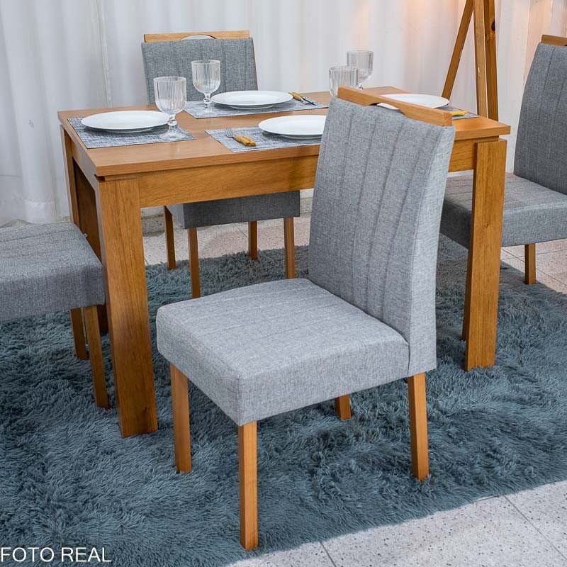 Mesa de Jantar Athenas 120x80 Amêndoa Lopas + 4 Cadeiras Gabi Linho Cinza A Bom Lar - Entregue Montada - Imagem 5