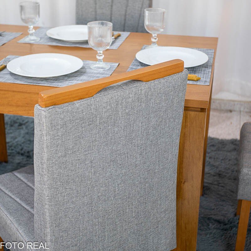 Mesa de Jantar Athenas 120x80 Amêndoa Lopas + 4 Cadeiras Gabi Linho Cinza A Bom Lar - Entregue Montada - Imagem 6