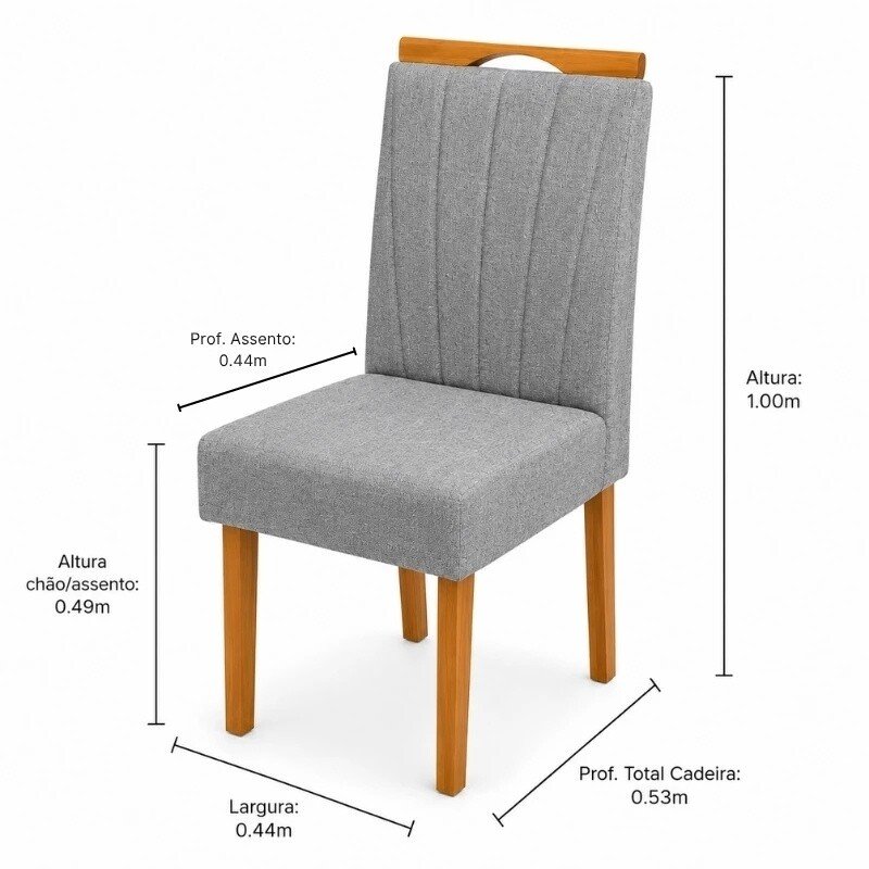 Mesa de Jantar Athenas 120x80 Amêndoa Lopas + 4 Cadeiras Gabi Linho Cinza A Bom Lar - Entregue Montada - Imagem 9