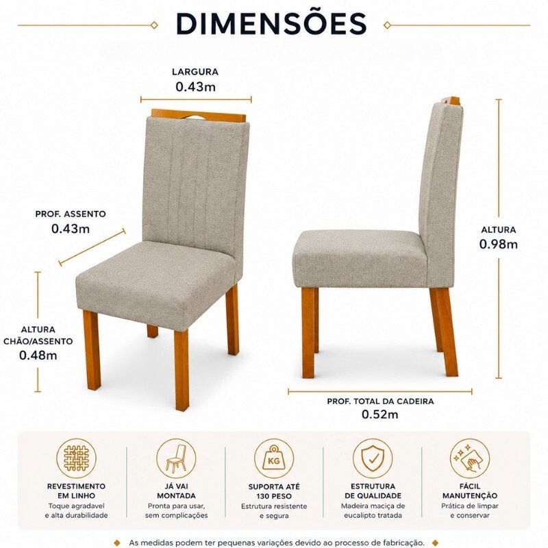 Mesa de Jantar Bali 90x90 Vidro Off Base Madeira + 4 Cadeiras Atlanta Linho Bege Cru Minas Plac - Entregue Montada - Imagem 10